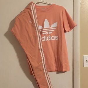 Adidas ash pink shirt and legging set